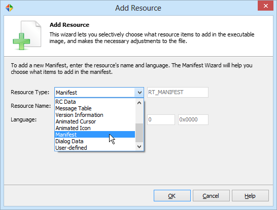 Add Manifest resource