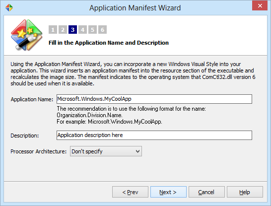 Application name and description fields Application name and description
