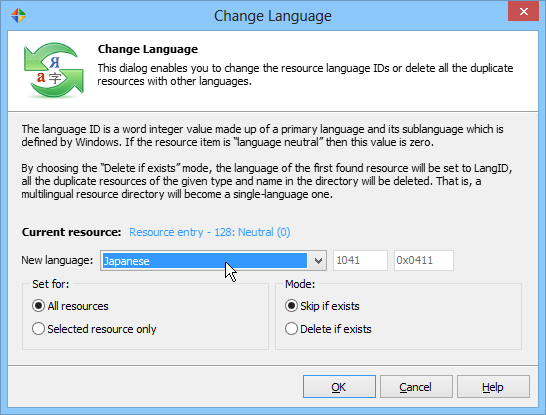 Select the new language Select the new language