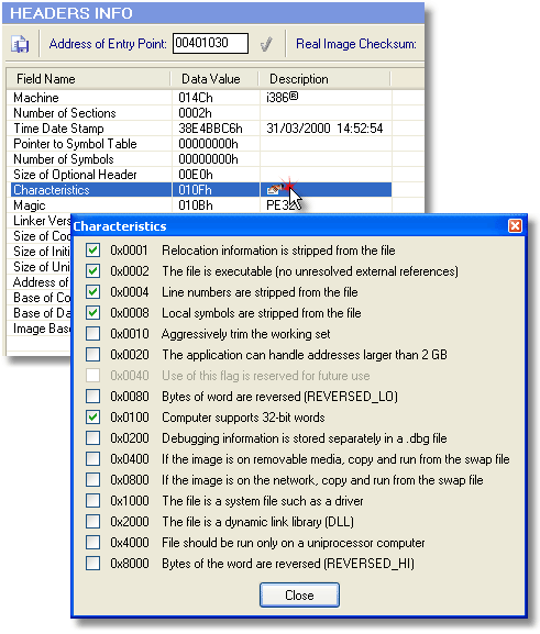 Setting flag bits in the PE file header Characteristics field