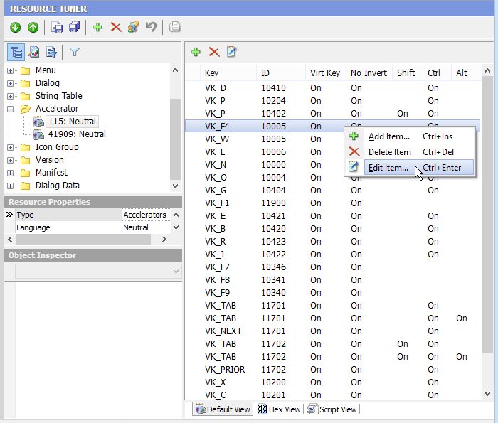Select the accelerator resource to be edited in the Resource Tree Select the accelerator resource