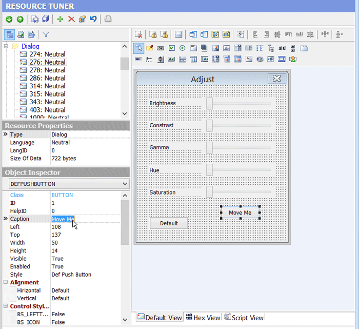 Preview of the dialog box in the Resource Editor The dialog box preview