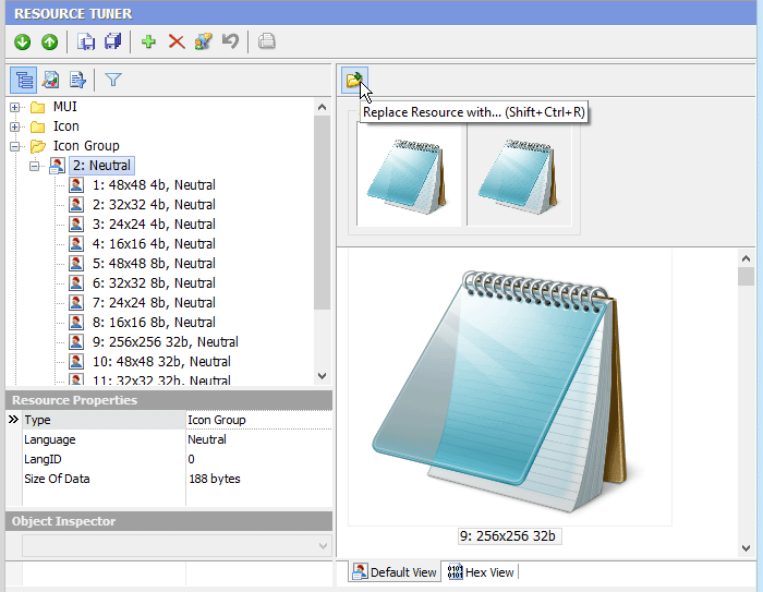 Replace icons with the Resource Editor