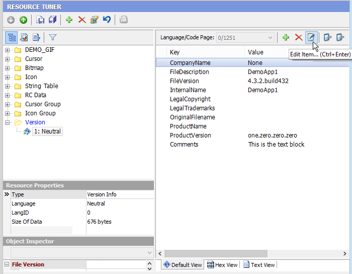 Select a StringFileInfo value entry