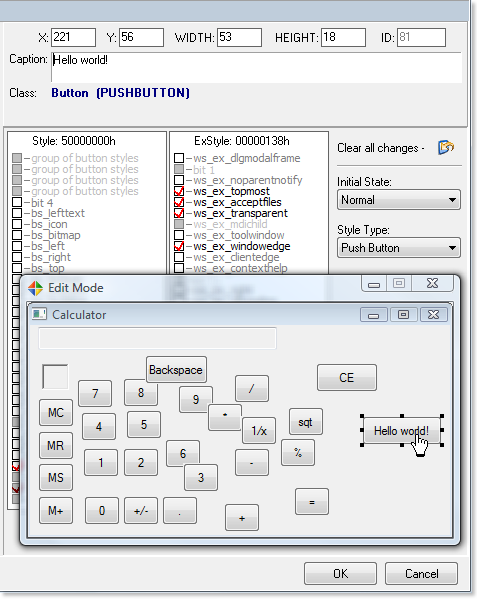 Changing the size and position of the control Changing the dialog box