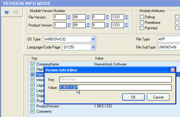Double-click the StringFileInfo value entry to open the Value Editor dialog box Open the StringFileInfo Value Editor