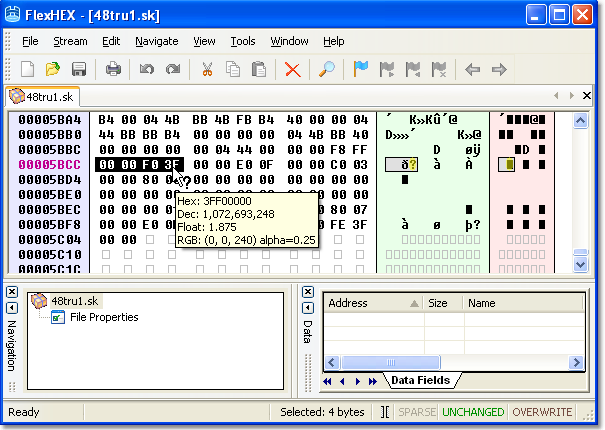 Inspecting data with hex editor