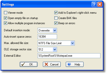 Hex Editor Settings
