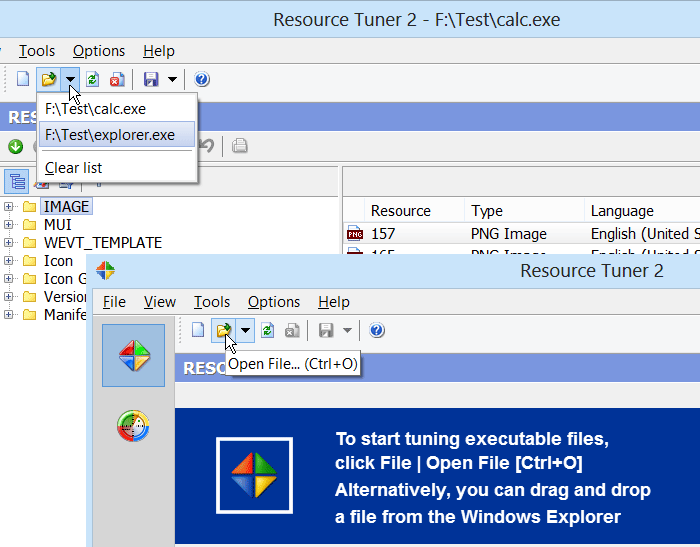 Open file in Resource Tuner