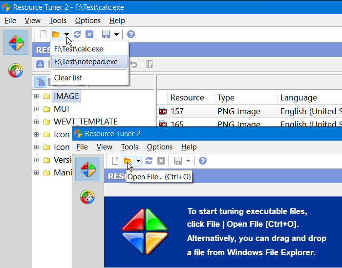 Open file in Resource Tuner Open file in Resource Tuner