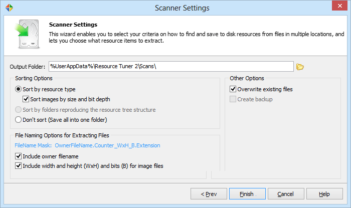 Sorting and naming options for saved resources