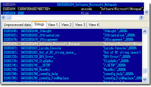 Finding ASCII text strings in EXE