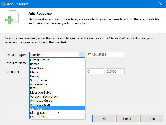 Add Manifest resource Add Manifest resource
