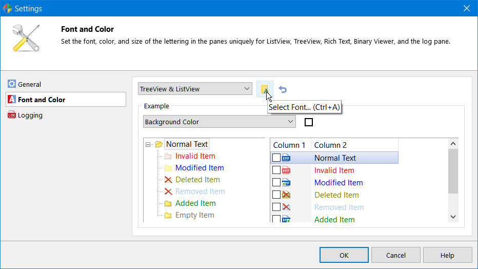 Customize your editing enviroment Customization dialog