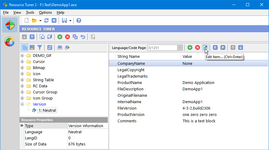 Select a StringFileInfo value entry Select a StringFileInfo value entry