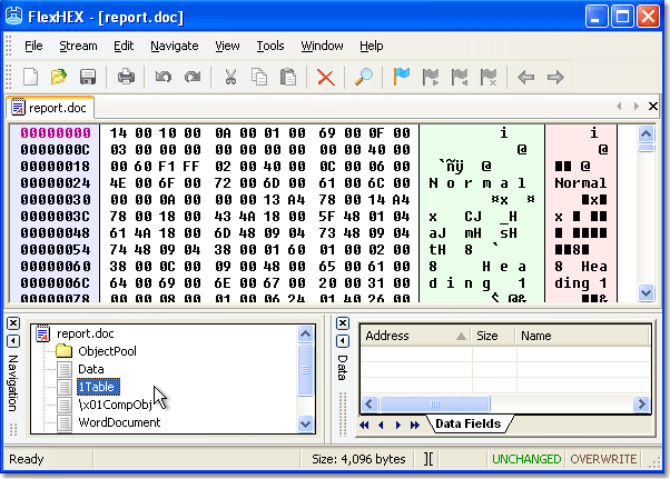 Hex editor recognizes and edits OLE compound files Edit OLE compound files