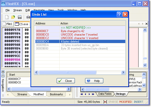 Hex editor Unlimited Multilevel Undo List hex editor