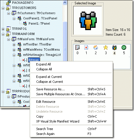 DFM forms: objects and events in a hierarchical tree DFM forms