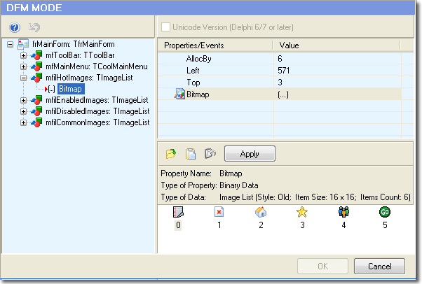 Resource Editor — Delphi Forms mode DFM mode